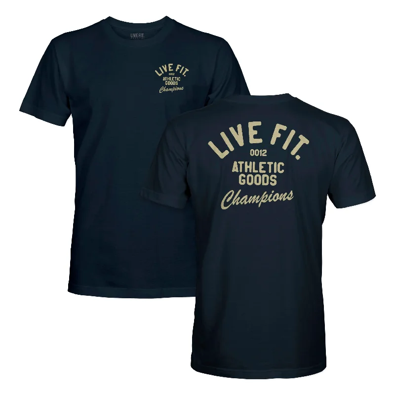 Men's button - front t - shirts with a unique artistic printAthletic Goods Tee - Navy / Khaki