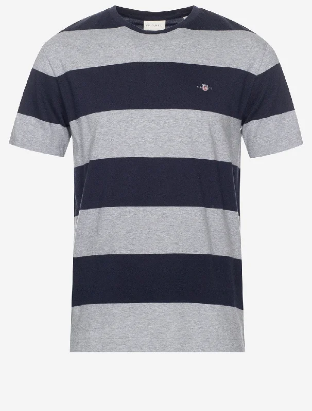 Men's ribbed t - shirts with a textured finish for added styleBar Stripe Short Sleeve T-Shirt Grey Melange