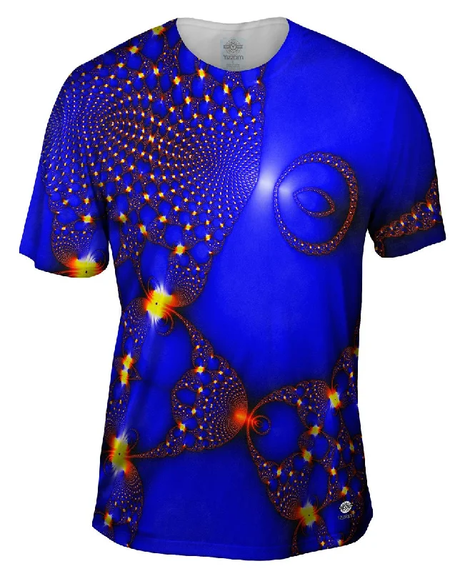 Men's polo t - shirts with a contrast collar for a preppy lookBlue Fractal Web