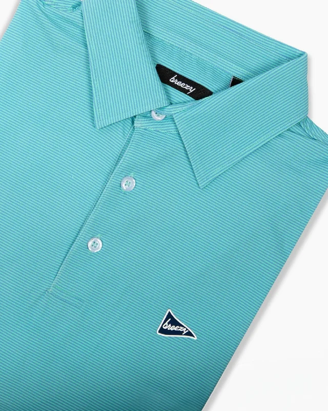 Men's color - block polo shirts with a bold fashion statementThe Blue & Green Stripe Polo Men's color - block polo shirts with a bold fashion statementThe Blue & Green Stripe Polo