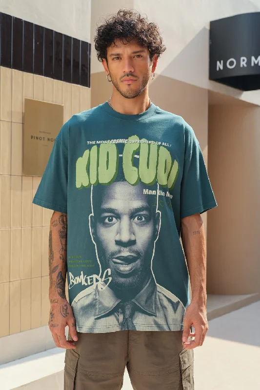 Men's moisture - wicking athletic t - shirts for intense workoutsBottle Green Kid Cudi Oversized T-shirt
