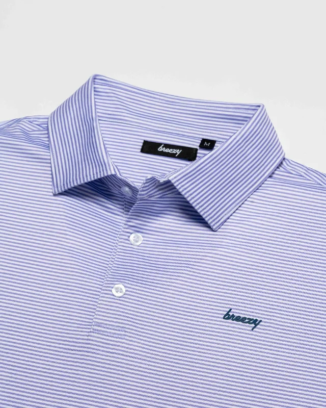 Men's button - down spread collar polo shirts for business casualThe Lavender Stripe Polo Men's button - down spread collar polo shirts for business casualThe Lavender Stripe Polo