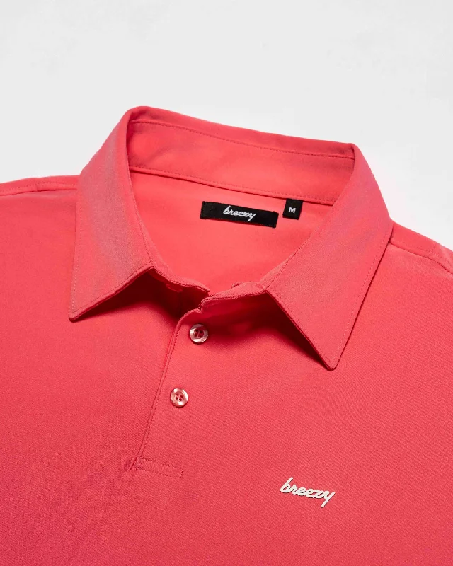Men's button - down spread collar polo shirts for business casualThe Coral Red Polo