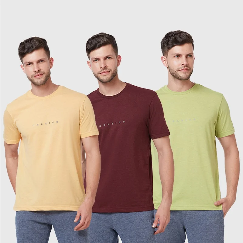 Men's ribbed cuffs and hem polo shirts for a textured lookMen's Pack of 3 T-Shirts - Buff Yellow Heather | Beetroot Heather | Lettuce Heather Men's ribbed cuffs and hem polo shirts for a textured lookMen's Pack of 3 T-Shirts - Buff Yellow Heather | Beetroot Heather | Lettuce Heather
