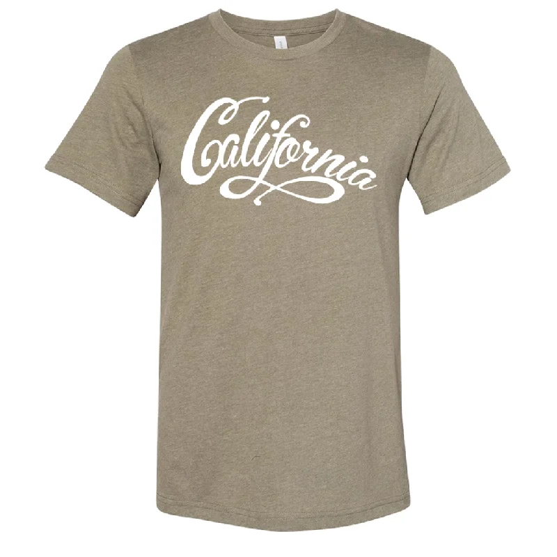 Men's UV - protection t - shirts for outdoor activities in the sunCalifornia Beach Script White Print Asst Colors Sueded Tee