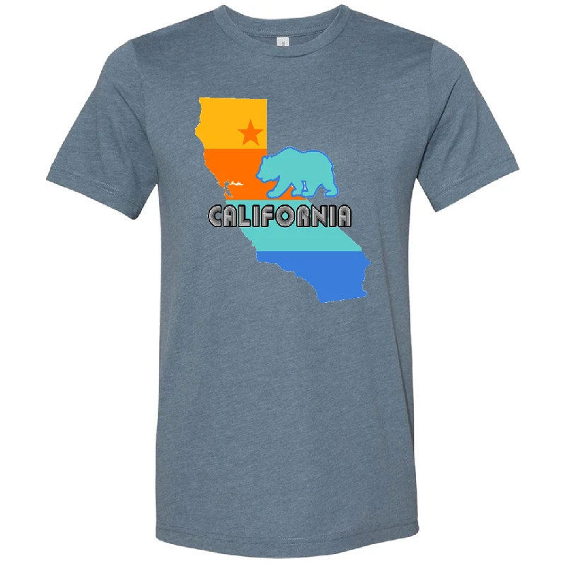 Men's polo t - shirts with a contrast collar for a preppy lookCalifornia Bear State Stripes Asst Colors Sueded Tee