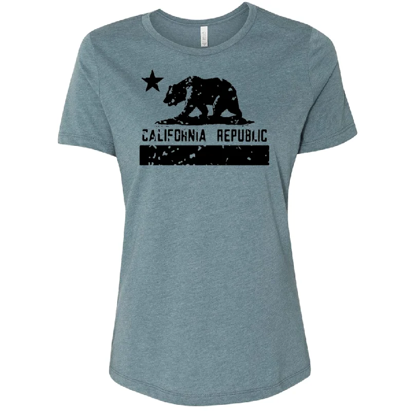 Men's UV - protection t - shirts for outdoor activities in the sunCalifornia Flag Black Print Silhouette Women's Relaxed Jersey Tee
