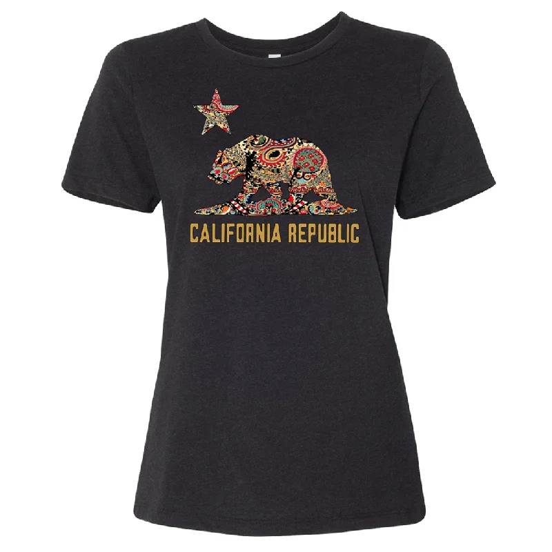 Men's printed Hawaiian t - shirts for tropical vacationsCalifornia Republic Paisley Bear Women's Relaxed Jersey Tee