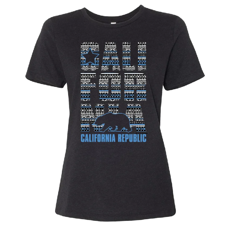 Men's slim - fit graphic t - shirts with vintage rock band printsCalifornia Republic Tribal Aztec Women's Relaxed Jersey Tee