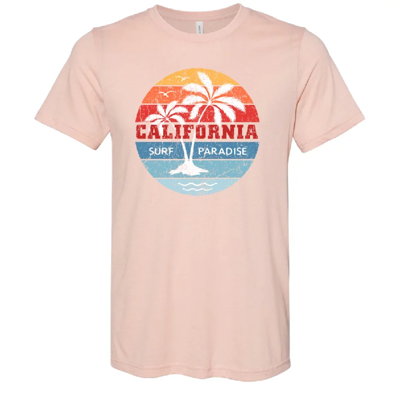 Men's short - sleeve linen t - shirts for summer beach outingsCalifornia Surf Paradise Asst Colors Sueded Tee Men's short - sleeve linen t - shirts for summer beach outingsCalifornia Surf Paradise Asst Colors Sueded Tee