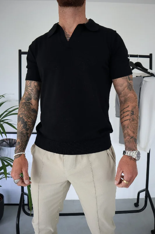 Men's reversible polo shirts with two different looksCapo Egyptian Cotton Cuban Collar Polo Shirt - Black Men's reversible polo shirts with two different looksCapo Egyptian Cotton Cuban Collar Polo Shirt - Black