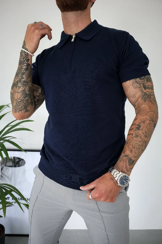 Men's high - collar polo shirts with a modern twistCapo Egyptian Cotton SS Zip Polo Shirt - Navy Men's high - collar polo shirts with a modern twistCapo Egyptian Cotton SS Zip Polo Shirt - Navy