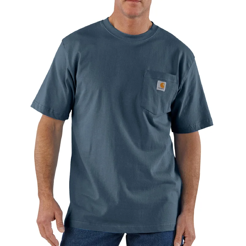 Men's distressed denim - look t - shirts with a rugged appealCarhartt Men's Short Sleeve Pocket T-Shirt_Bluestone