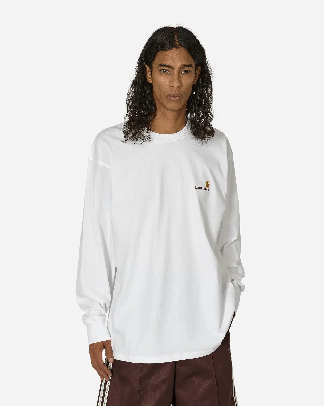 Men's tie - dye t - shirts with a bohemian styleAmerican Script Longsleeve T-Shirt White