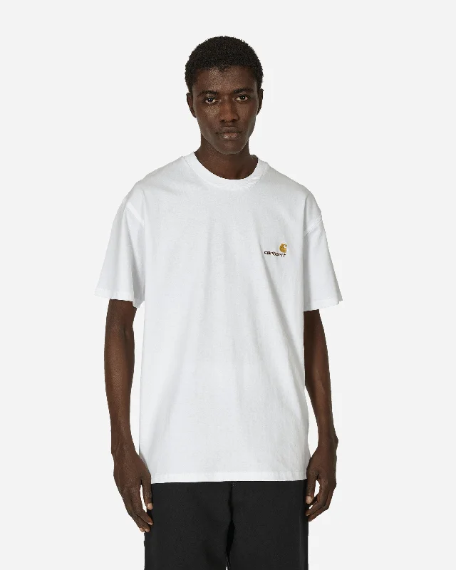 Men's short - sleeve linen t - shirts for summer beach outingsAmerican Script T-Shirt White