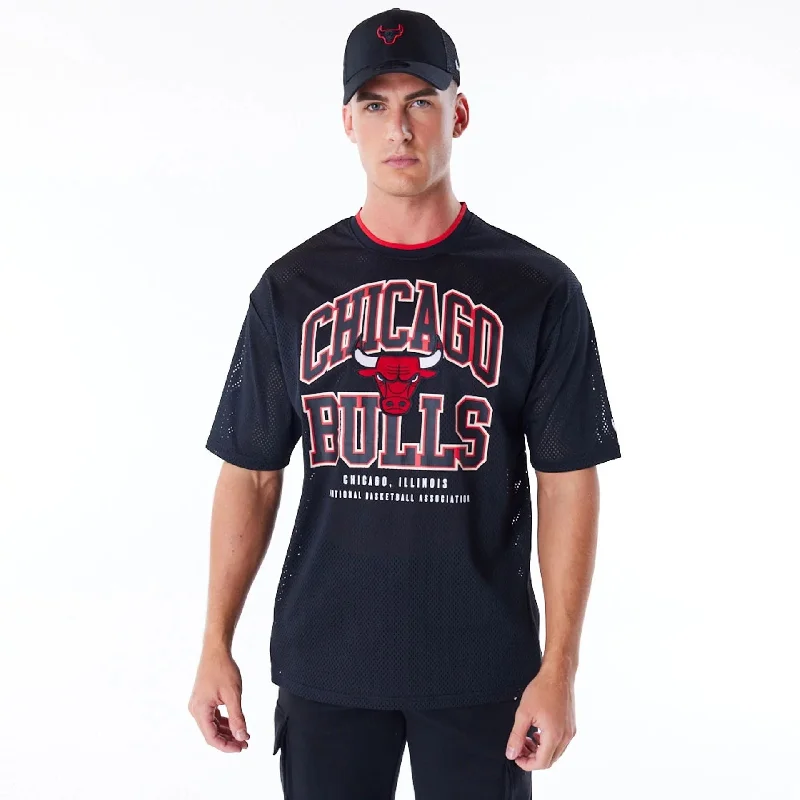 Men's plus - size pocket t - shirts with a classic lookChicago Bulls NBA Patch Black Oversized Mesh T-Shirt