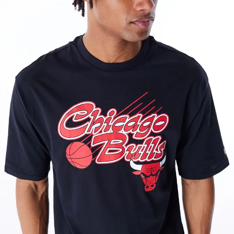 Men's slim - fit graphic t - shirts with vintage rock band printsChicago Bulls NBA Script Graphic Black Oversized T-Shirt