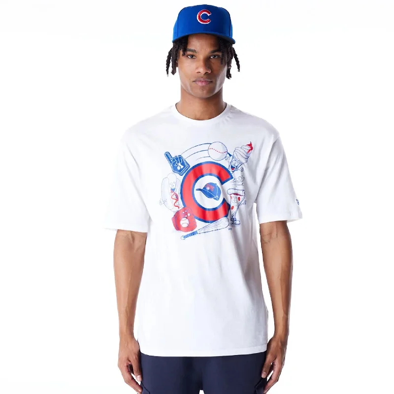 Men's slim - fit graphic t - shirts with vintage rock band printsChicago Cubs MLB Food Graphic White Oversized T-Shirt