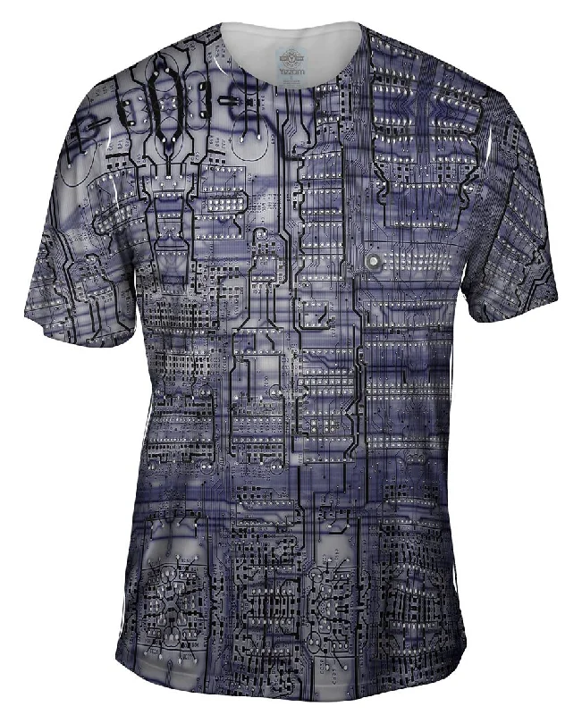 Men's smart - casual checkered t - shirts for semi - formal occasionsCircuit Board Purple
