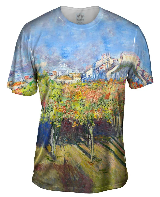 Men's smart - casual checkered t - shirts for semi - formal occasionsClaude Monet - "The Lindens Of Poissy" (1882) Men's smart - casual checkered t - shirts for semi - formal occasionsClaude Monet - "The Lindens Of Poissy" (1882)