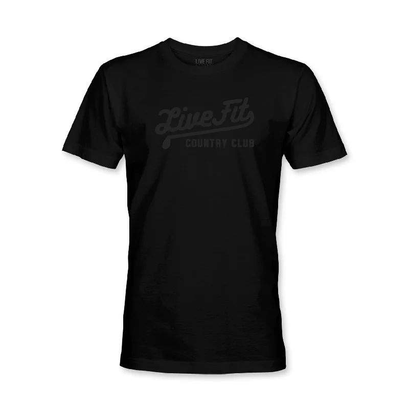 Men's organic cotton crew - neck t - shirts for everyday comfortCountry Club Letterman Tee - Black / Black Men's organic cotton crew - neck t - shirts for everyday comfortCountry Club Letterman Tee - Black / Black