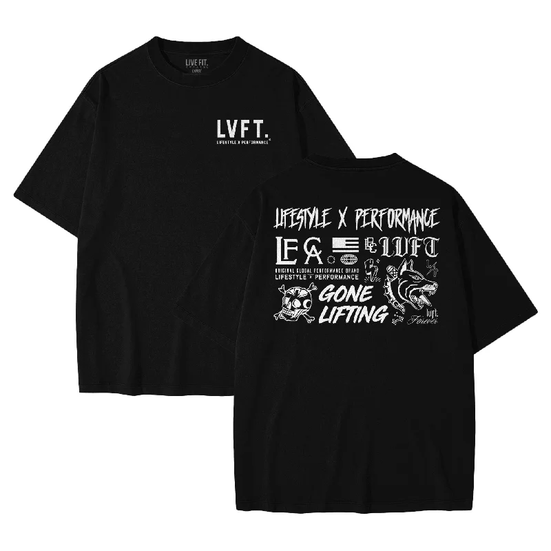 Men's button - front t - shirts with a unique artistic printDoodles Oversized Pump Tee - Black