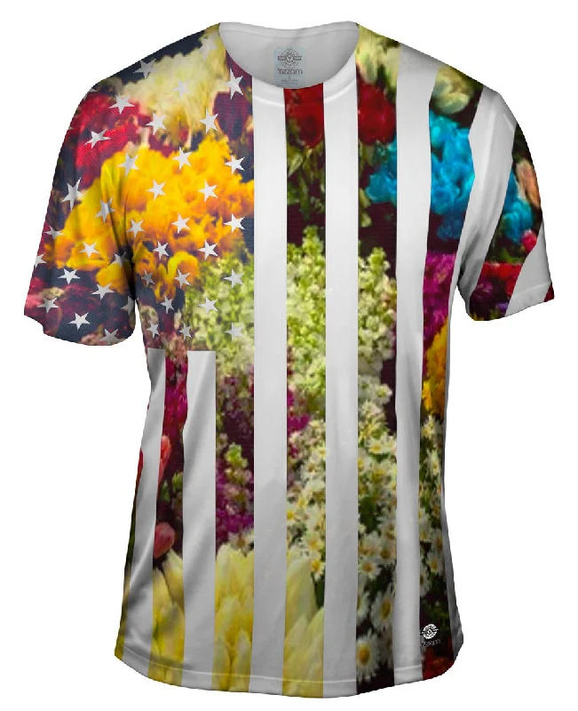 Men's UV - protection t - shirts for outdoor activities in the sunFlowery Usa Flag