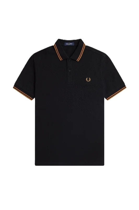 Men's ribbed cuffs and hem polo shirts for a textured lookFred Perry Twin Tipped Polo Shirt Blk/Nutflk/DkCar Men's ribbed cuffs and hem polo shirts for a textured lookFred Perry Twin Tipped Polo Shirt Blk/Nutflk/DkCar