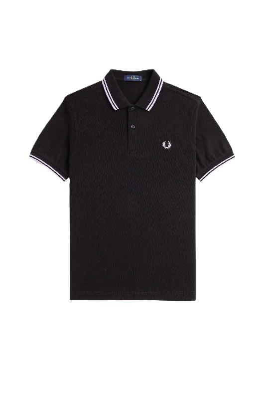 Men's button - down spread collar polo shirts for business casualFred Perry Twin Tipped Polo Shirt Black/Violet Men's button - down spread collar polo shirts for business casualFred Perry Twin Tipped Polo Shirt Black/Violet