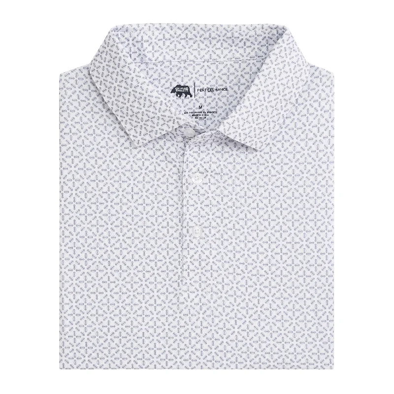 Men's breathable cotton blend polo shirts for summer outingsGameday Printed Performance Polo - White Men's breathable cotton blend polo shirts for summer outingsGameday Printed Performance Polo - White