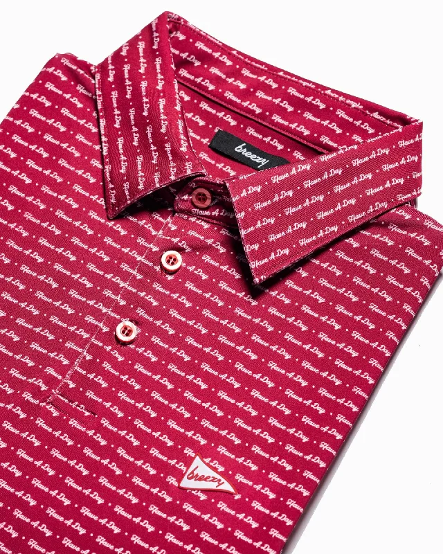 Men's long sleeve classic fit polo shirts with embroidered logosHave A Day Crimson & White Polo Men's long sleeve classic fit polo shirts with embroidered logosHave A Day Crimson & White Polo
