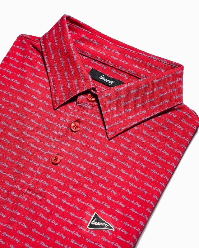 Men's button - down spread collar polo shirts for business casualHave A Day Scarlet & Gray Polo Men's button - down spread collar polo shirts for business casualHave A Day Scarlet & Gray Polo