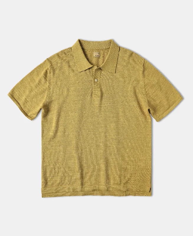 Men's long sleeve classic fit polo shirts with embroidered logosHigh-low Hem Slub Cotton Polo Shirt - Gold Men's long sleeve classic fit polo shirts with embroidered logosHigh-low Hem Slub Cotton Polo Shirt - Gold