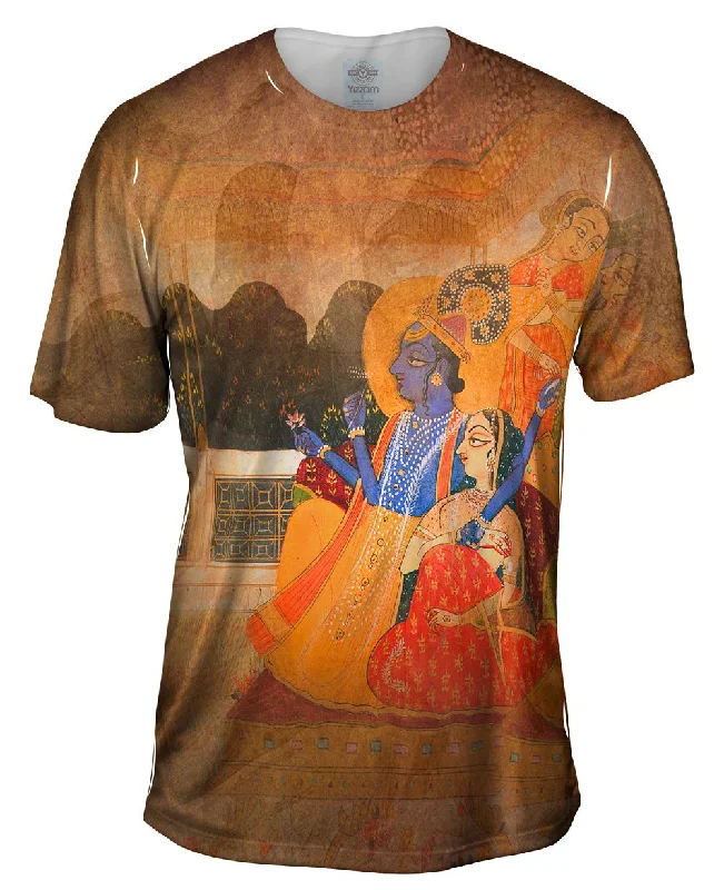Men's moisture - wicking athletic t - shirts for intense workoutsIndian - "Krishna and Radha"