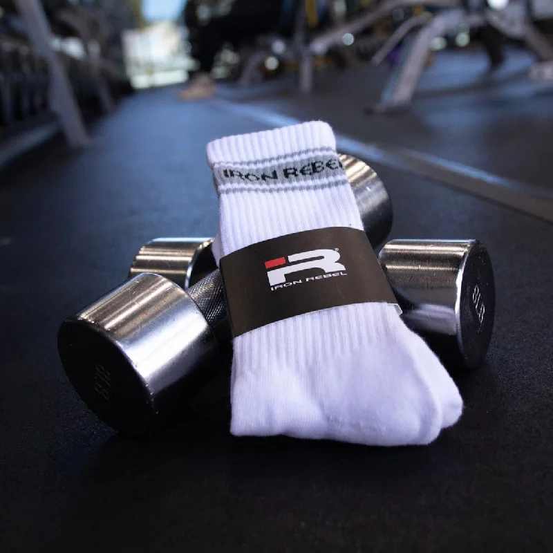 men's tank tops for martial artsIron Rebel Stripe Crew socks (White)