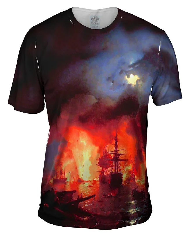 Men's long - sleeve henley t - shirts with button - down placketsIvan Aivazovsky - "Battle Of Chesma"