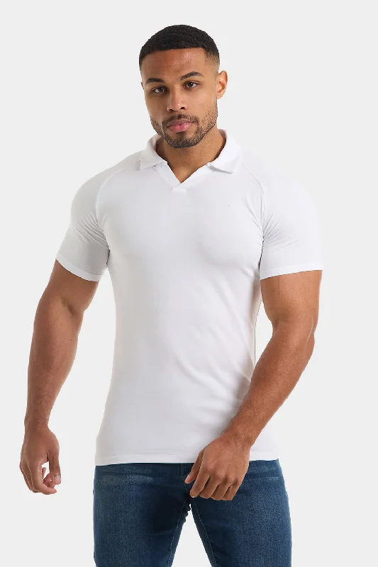 Men's UV - protected polo shirts for outdoor gardeningJersey Buttonless Polo Shirt in White