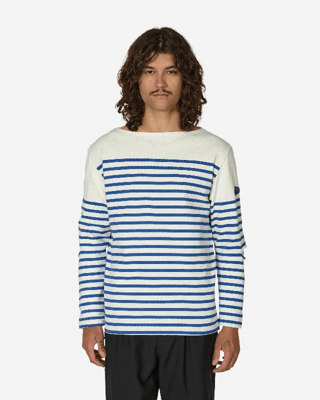 Men's tie - dye t - shirts with a bohemian stylePanel Stripe Jersey Elbow-Rip Longsleeve T-Shirt (Rainbowy Patch) White