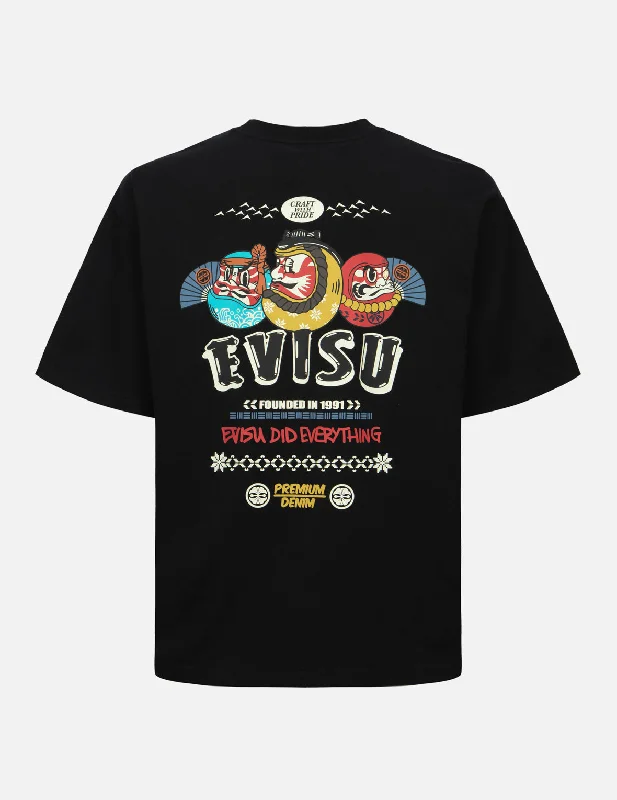 Men's v - neck muscle t - shirts for a body - building aestheticKumadori Daruma with Slogan Print Loose Fit T-shirt