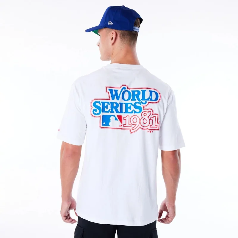 Men's mock - neck t - shirts with a modern and sleek styleLA Dodgers MLB World Series White Oversized T-Shirt