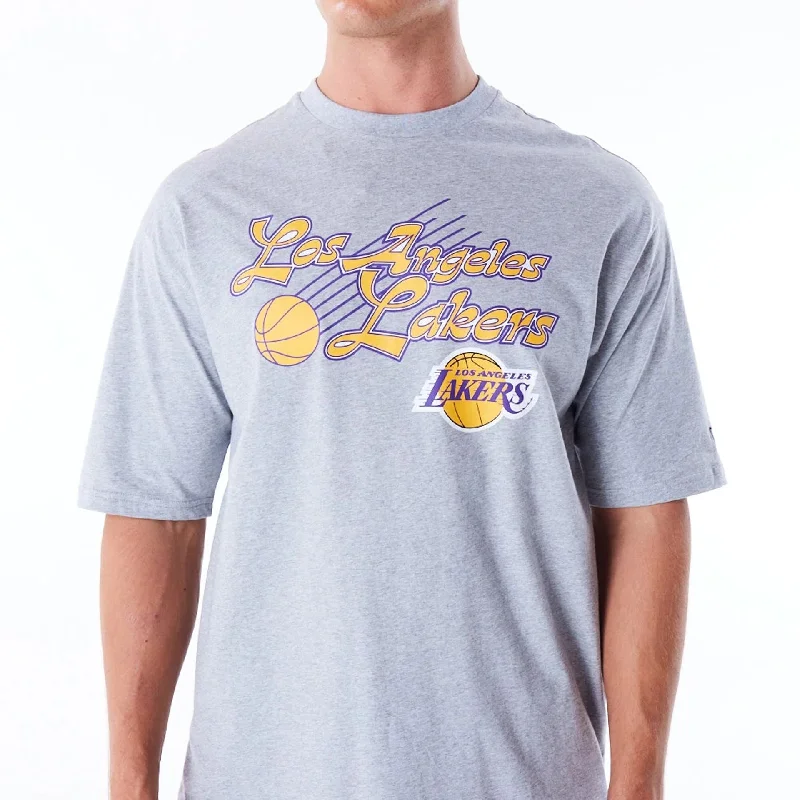 Men's tie - dye t - shirts with a bohemian styleLA Lakers NBA Script Grey Oversized T-Shirt