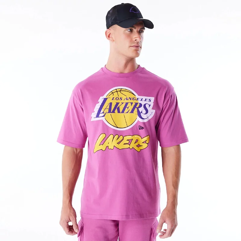 Men's printed Hawaiian t - shirts for tropical vacationsLA Lakers NBA Wordmark Purple Oversized T-Shirt