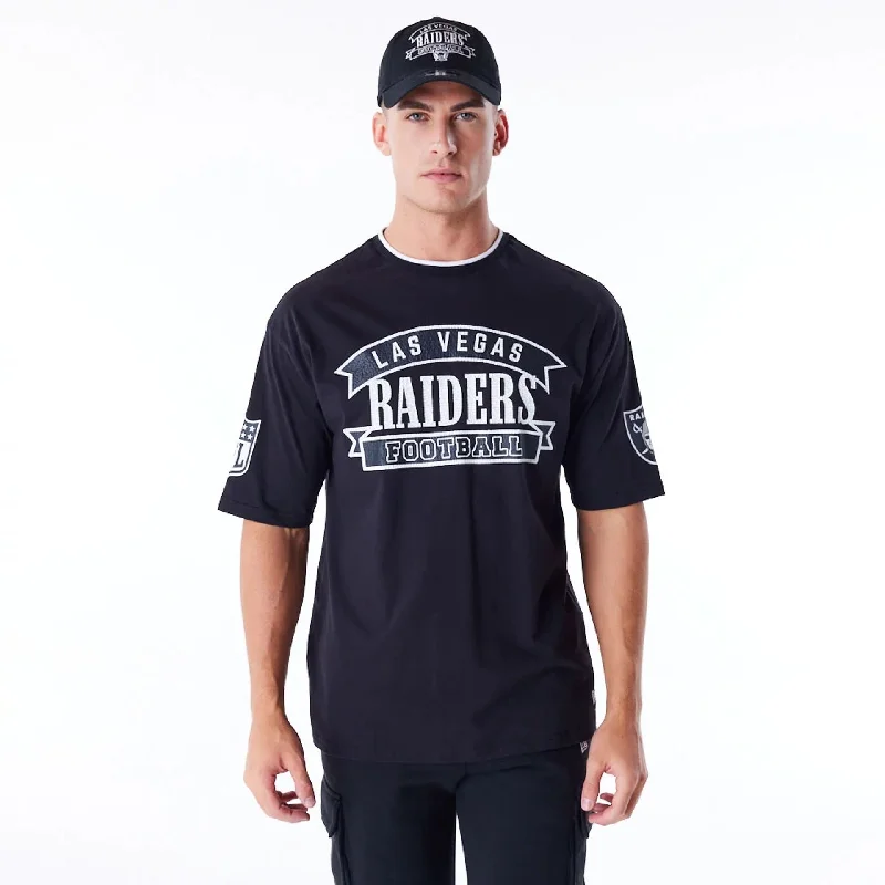 Men's long - sleeve henley t - shirts with button - down placketsLas Vegas Raiders NFL Graphic Black Oversized T-Shirt