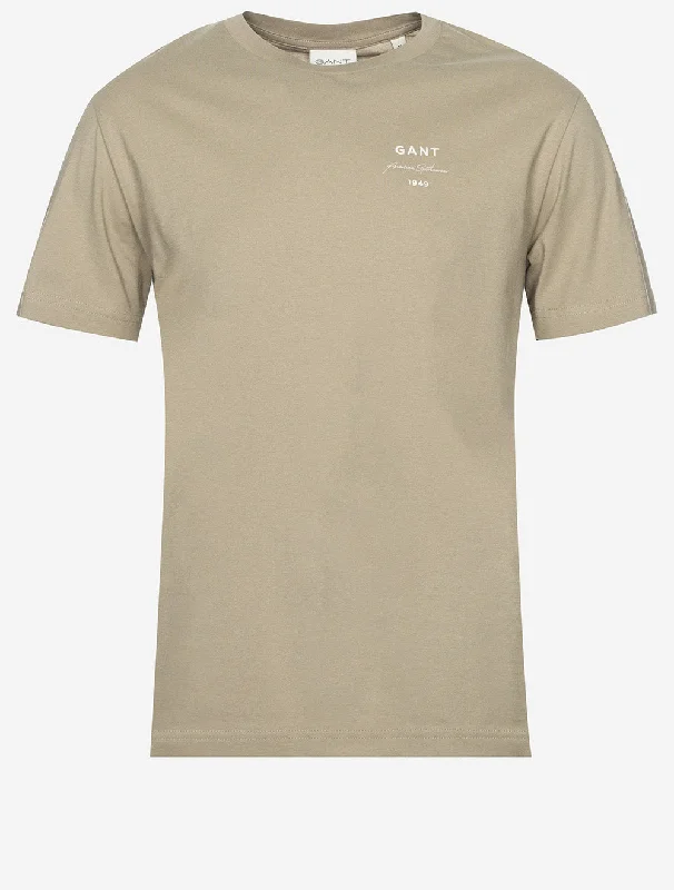 Men's slim - fit graphic t - shirts with vintage rock band printsLogo Script Short Sleeve T-Shirt Dried Khaki