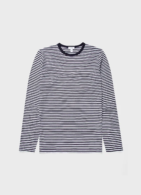 Men's moisture - wicking athletic t - shirts for intense workoutsMen's Classic Long Sleeve T-shirt in Navy/White English Stripe