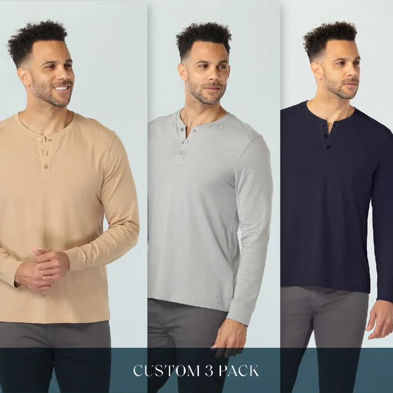 Men's lightweight performance polo shirts for tennis matchesLong Sleeve Henley - LUX - Custom 3 Pack