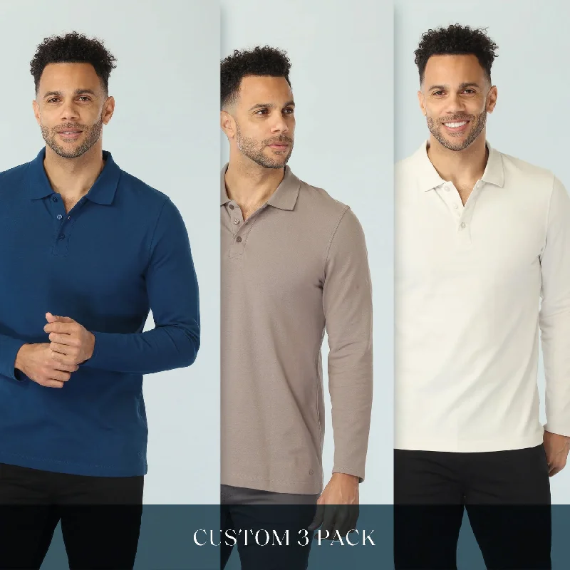 Men's jacquard woven polo shirts with intricate designsLong Sleeve Polo - LUX - Custom 3 Pack