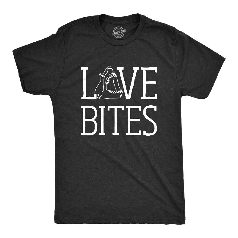 Men's short - sleeve linen t - shirts for summer beach outingsLove Bites Shark Men's T Shirt