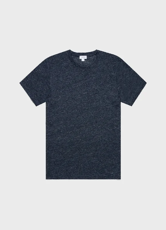 Men's v - neck muscle t - shirts for a body - building aestheticMen's Linen T-shirt in Navy Melange