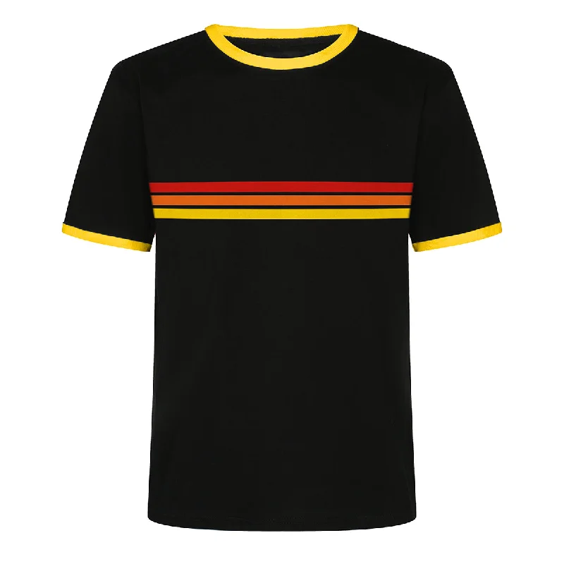 Men's polo t - shirts with a contrast collar for a preppy lookMen's Black Cotton T-Shirt With Chest Rainbow Stripe